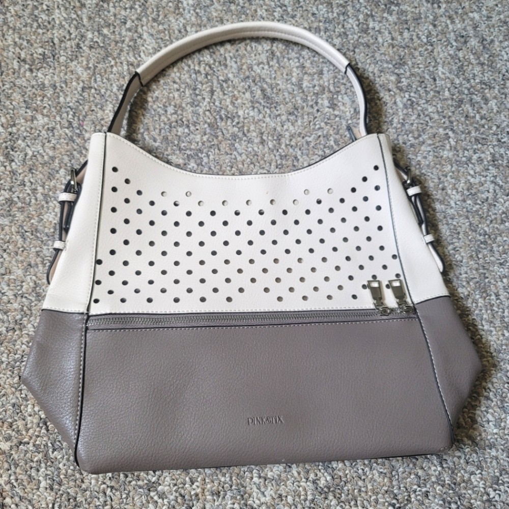 PINK STIX White Grey Vegan Leather Cut Out Bucket Tote